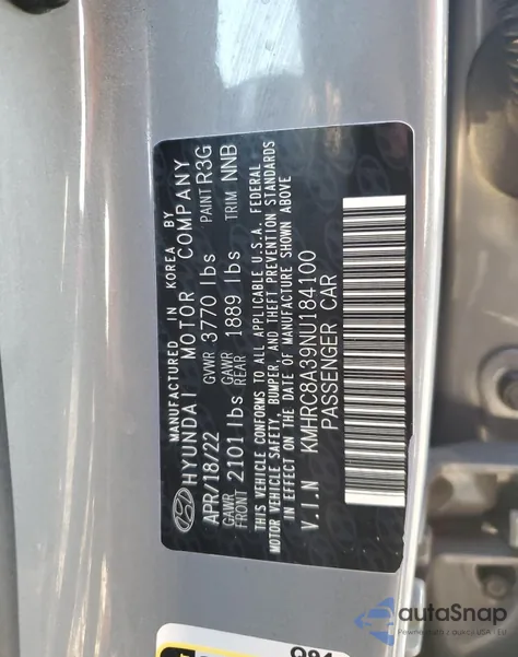 2022 Hyundai Venue Sel z USA, uszkodzony, nr VIN KMHRC8A39NU184100